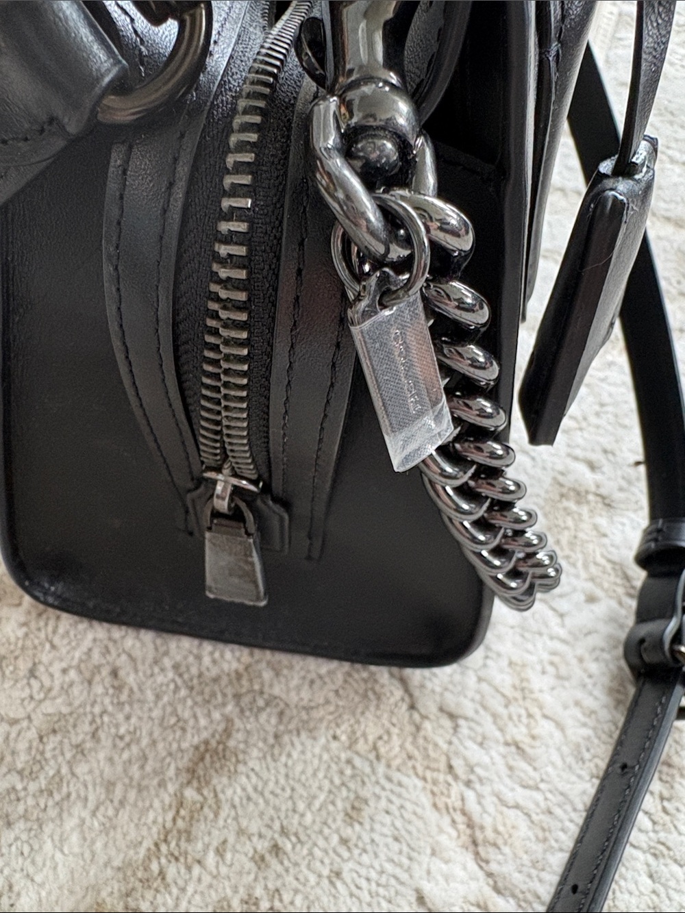 Coach Black Leather Mini Satchel with Chain Strap - Picture 5 of 15